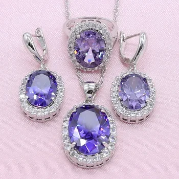 Silver Color Jewelry Sets For Women Wedding Purple Cubic Zirconia Earrings Necklace Ring Bridal Fashion Jewelry Free Gift Box
Silver Color Jewelry Sets For Women Wedding Purple Cubic Zirconia Earrings Necklace Ring Bridal Fashion Jewelry Free Gift Box