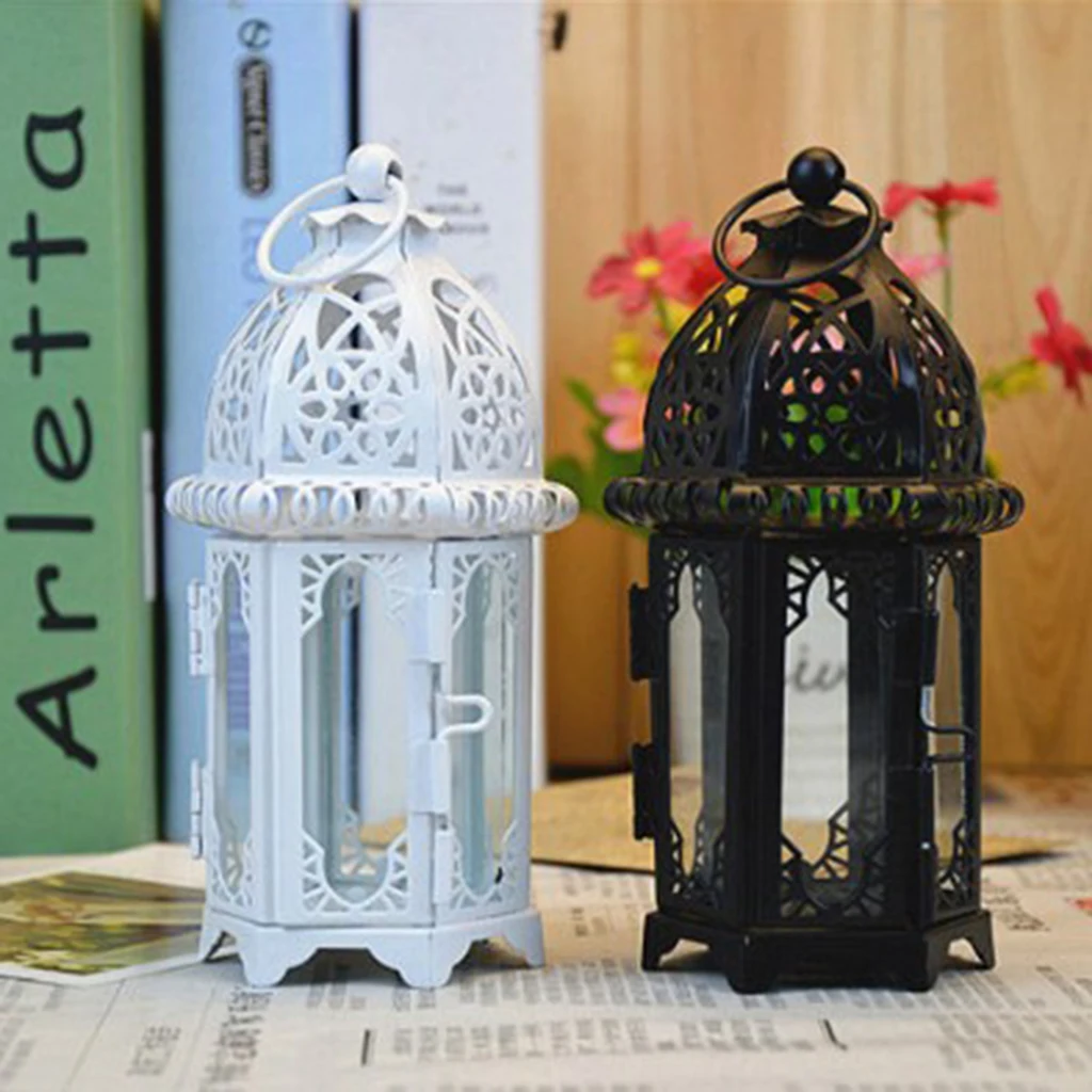 Wrought Iron Glass Wind Light Candle Holder Hanging Lantern Great for Patio Indoor outdoors Events Wedding Party