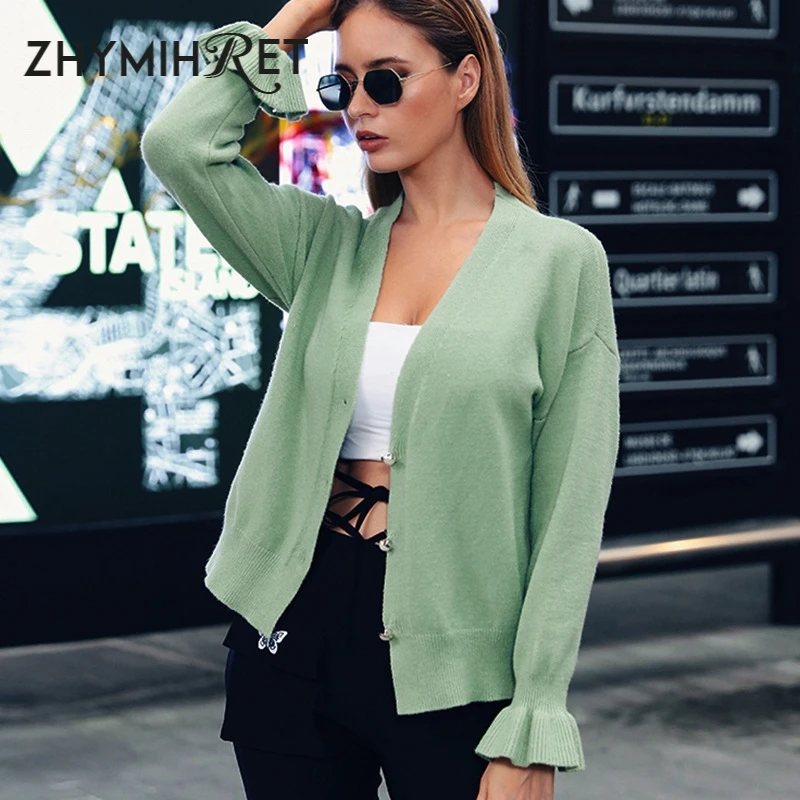 ZHYMIHRET Autumn Winter V Neck Mint Green Knitted Sweater Women Buttons Long Flare Sleeve Single Breasted Cardigan Pull Femme
ZHYMIHRET Autumn Winter V Neck Mint Green Knitted Sweater Women Buttons Long Flare Sleeve Single Breasted Cardigan Pull Femme