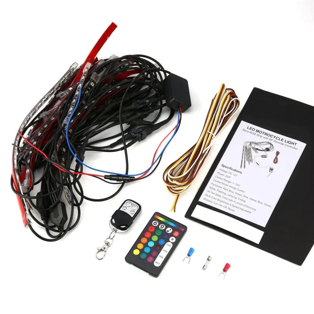 8pcs RGB LED Universal 12V 14W Motorcycle Light Strip RGB LED Tail Glow Light Kit Flexible with Remote Controller Multi Color
8pcs RGB LED Universal 12V 14W Motorcycle Light Strip RGB LED Tail Glow Light Kit Flexible with Remote Controller Multi Color
