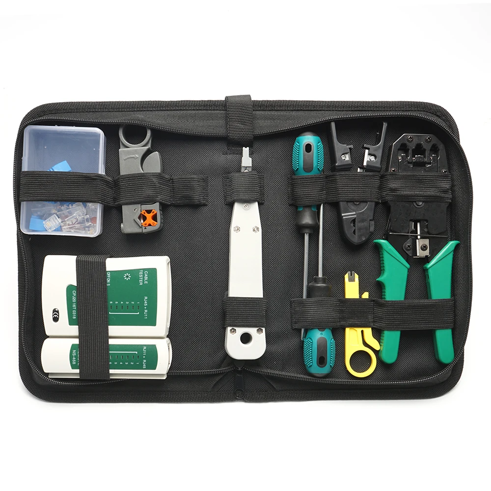 14pcs Portable Ethernet Network Hardware Bag Tool Network LAN Cable Crimper Pliers Tools Kit Network Repairing Tool Set
14pcs Portable Ethernet Network Hardware Bag Tool Network LAN Cable Crimper Pliers Tools Kit Network Repairing Tool Set