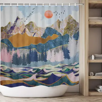 Mountain Forest Watercolor Sunset Shower Curtain Washable Waterproof And Durable Polyester Bathroom Shower Curtain Set
Mountain Forest Watercolor Sunset Shower Curtain Washable Waterproof And Durable Polyester Bathroom Shower Curtain Set