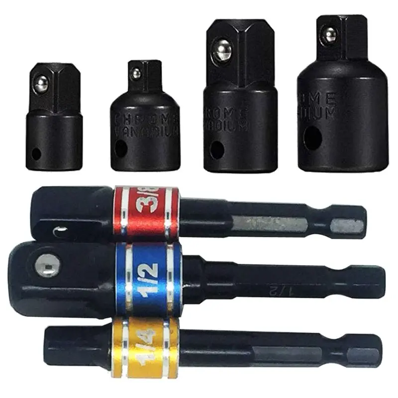Impact Adapter and Reducer Set Extension Set Turns Power Drill Into High Speed Nut Driver. 1/4 inch, 3/8 inch, and 1/2 inch Driv
Impact Adapter and Reducer Set Extension Set Turns Power Drill Into High Speed Nut Driver. 1/4 inch, 3/8 inch, and 1/2 inch Driv