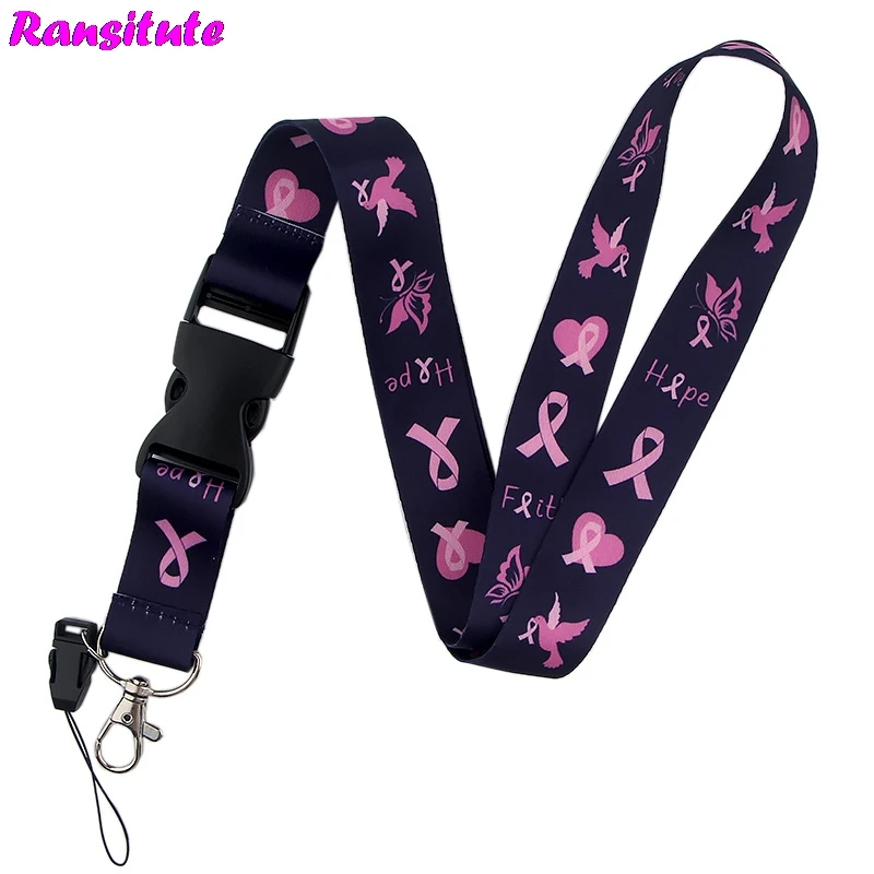 Anti-breast cancer lanyard/mobile phone key ID badge holder/neckband and key ring ribbon rope DIY fashion jewelry R576 
Anti-breast cancer lanyard/mobile phone key ID badge holder/neckband and key ring ribbon rope DIY fashion jewelry R576