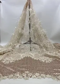 Swiss lace fabric with 3D handmade ostrich feather fabric 3D sequined bridal lace fabric, royal party fashion lace fabric YYZ78 
Swiss lace fabric with 3D handmade ostrich feather fabric 3D sequined bridal lace fabric, royal party fashion lace fabric YYZ78