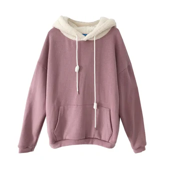 New high quality and winter lamb hair hat splicing with velvet to keep warm and long sleeves female students hoodies women bts
New high quality and winter lamb hair hat splicing with velvet to keep warm and long sleeves female students hoodies women bts