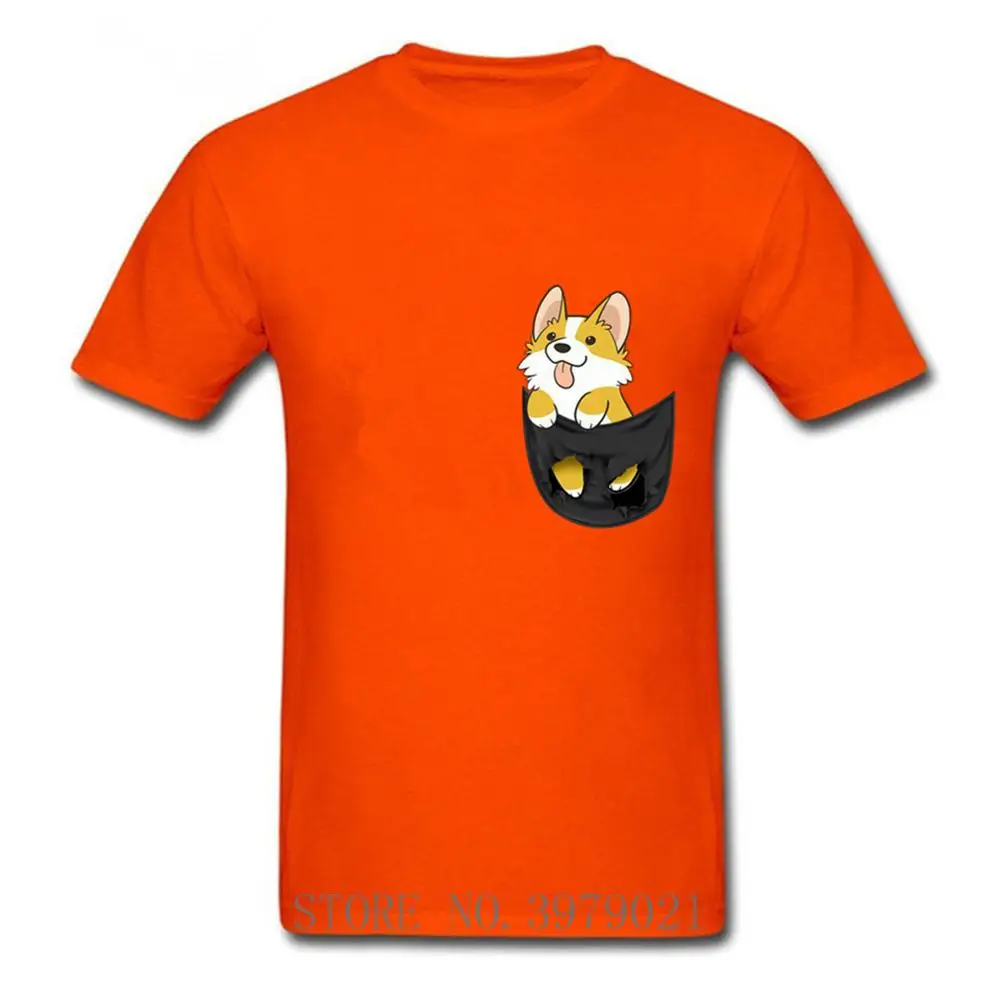 Повседневная футболка Corgi в кармане с забавным щенком и большой счастливой