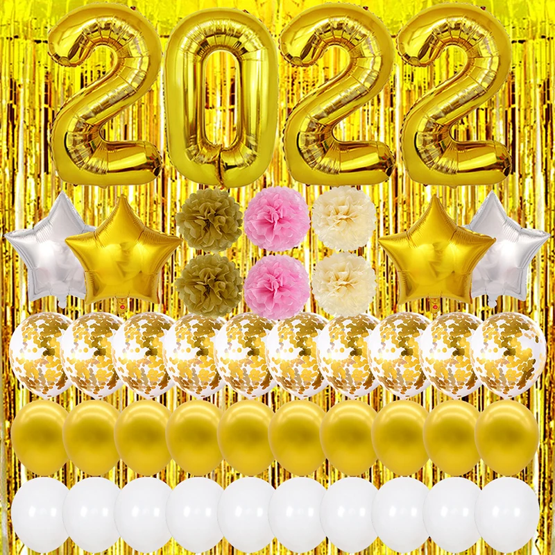 

Happy New Year Party Decorations Balloons Rose Gold Number Foil Balloons Helium Globos Fringe Curtain New Year Eve 2022 Decor