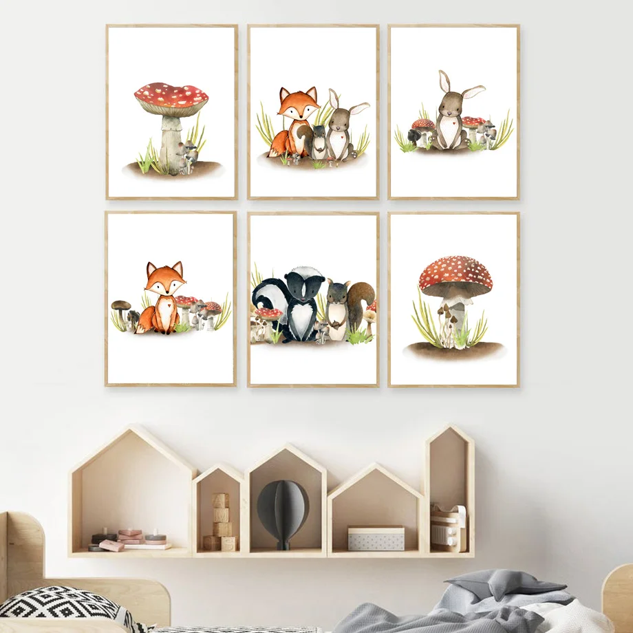 Фото Украшение для детской комнаты с изображением друзей в грибах лисы кролика грибов
