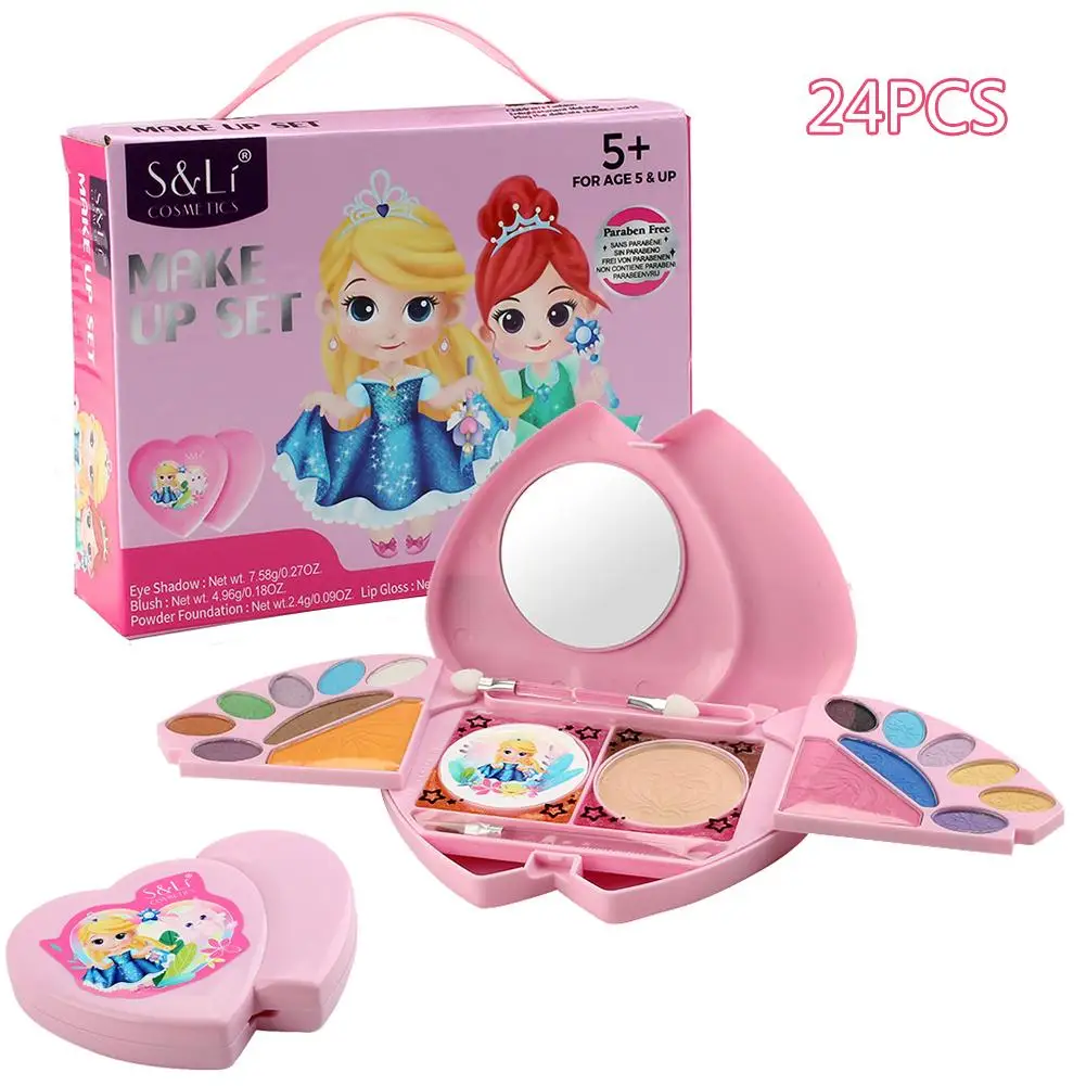 24Pcs Girls Makeup Set Rotation Heart Cosmetic Case Kits Non-Toxic Plastic Safety Beauty Pretend Play Kids Gift Game Toy | Игрушки и