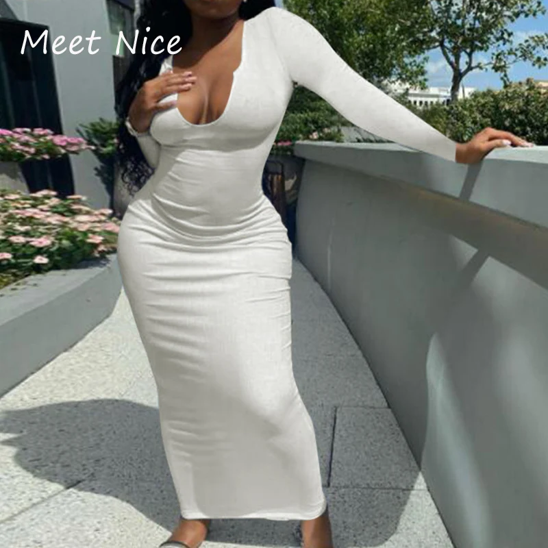 New Autumn Women Party Dress Clubwear Long Sleeve Ribbed Long Dresses Sexy V Neck Midi Bodycon Dress Knitted Robe
New Autumn Women Party Dress Clubwear Long Sleeve Ribbed Long Dresses Sexy V Neck Midi Bodycon Dress Knitted Robe