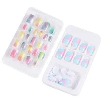 48 Pcs/2 Boxes False Nail Tips Lovely Fake Nails Self-adhesive Artificial Nail for Kids Little Girls (Colorful)