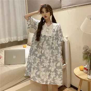 Women Summer Floral Sleep Dress Patchwork Lace Bowknot Nightgown V-neck Loose Casual Outerwear Short Sleeve Nightdress S286
Women Summer Floral Sleep Dress Patchwork Lace Bowknot Nightgown V-neck Loose Casual Outerwear Short Sleeve Nightdress S286