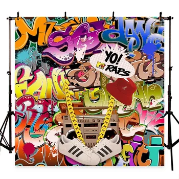 

90'S Hip Hop Graffiti Wall Themed Photography Backdrops No Wrinkles Photo Backgrounds Birthday Party Banner Studio Props