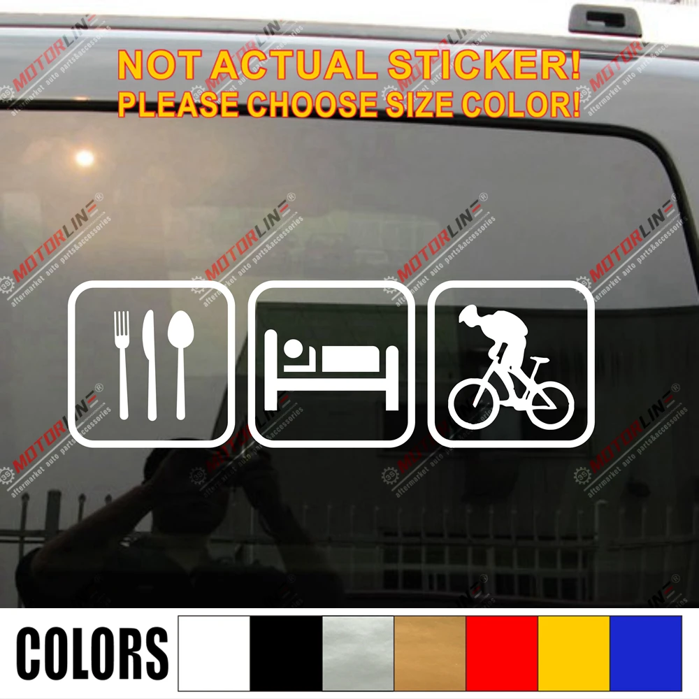 Фото Прикольная виниловая наклейка Eat Sleep Bicycling для велосипеда автомобиля грузовика