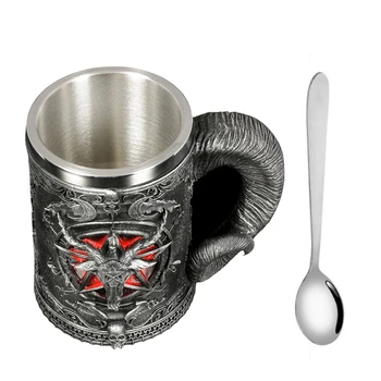 New horn handle cup Creative beer mug with spoon Individual stainless steel mug with handle Office teacup for men 
New horn handle cup Creative beer mug with spoon Individual stainless steel mug with handle Office teacup for men
