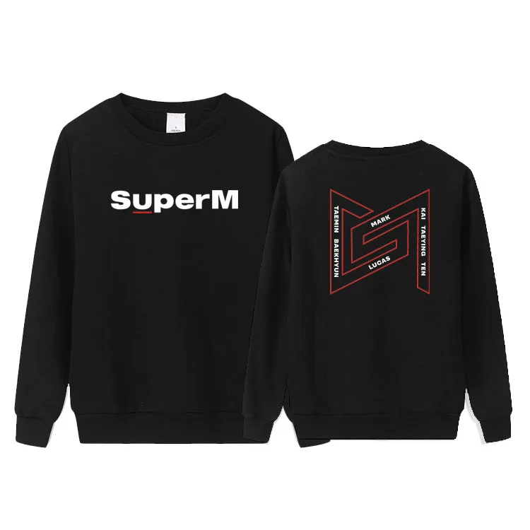 SuperM all member names printing o neck thin sweatshirt unisex kpop kai mark lucas pullover loose hoodies 3 colors | Женские