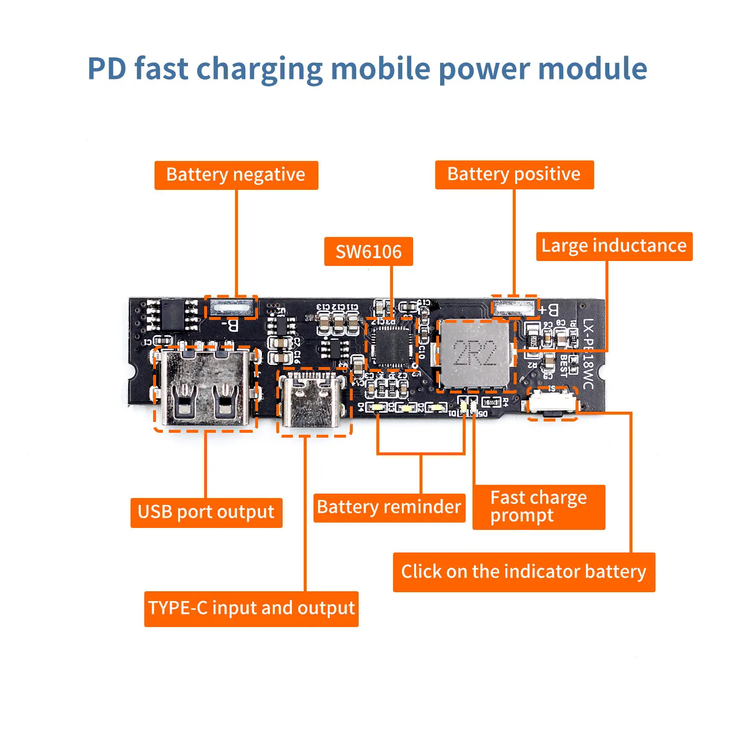 SW6106 PD Быстрая зарядка QC3.0 мобильный силовой модуль FCP двухсторонняя 5 в 9 12