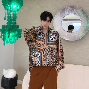 Leopard Print Split Joint Flower Colour Men Print Translucent Long Sleeve Casual Thin Shirt Men Vintage Fashion Streetwear Shirt 
Leopard Print Split Joint Flower Colour Men Print Translucent Long Sleeve Casual Thin Shirt Men Vintage Fashion Streetwear Shirt