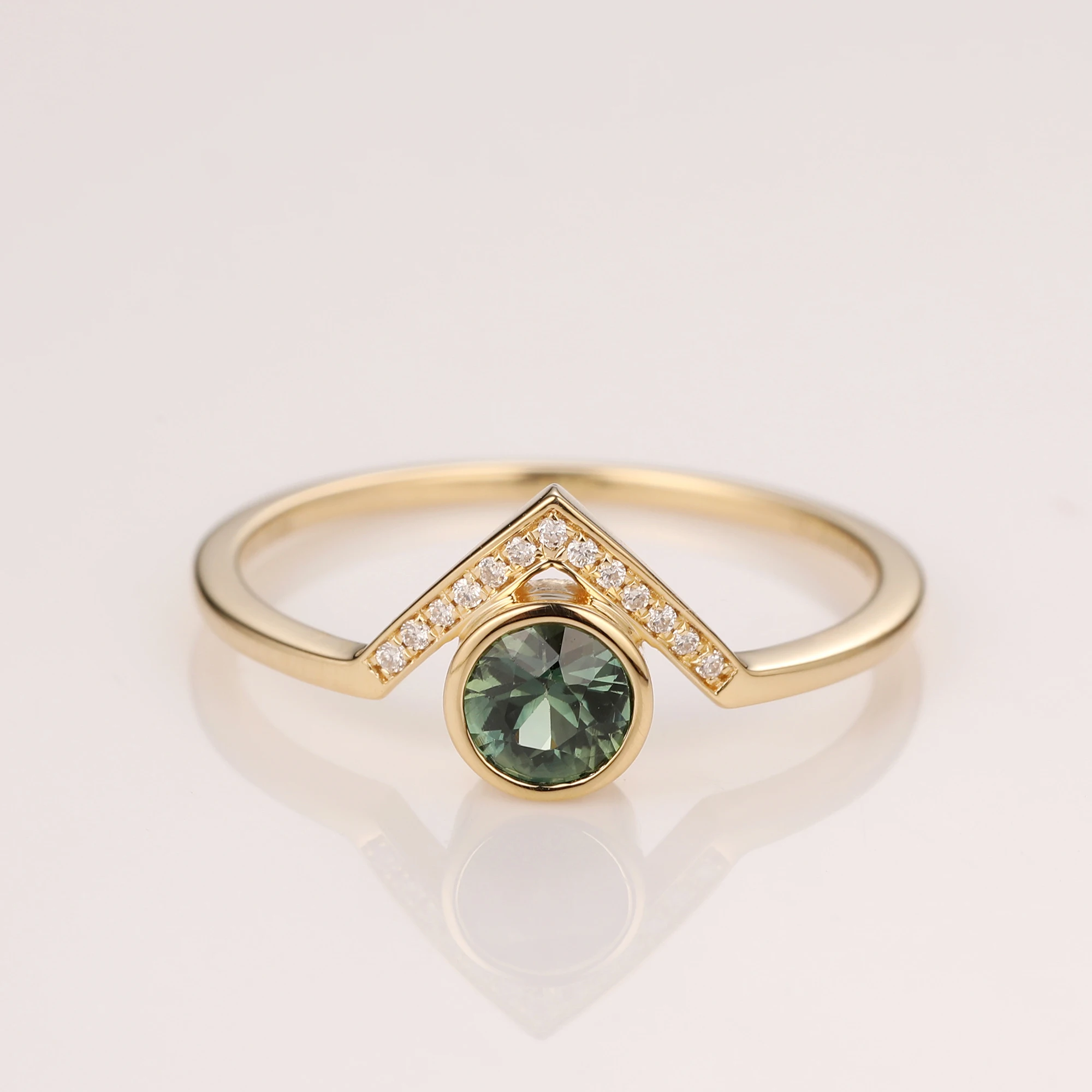 LASAMERO круглый вырез 0.37CT Природный зеленый сапфир драгоценный камень бриллиант 18k