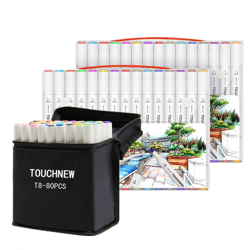 

TOUCHNEW T8 2020 NEW 60/80/168Colors Alcohol Art Markers Double Tipped Sketching Marker Set Round Pen for Kids Adults Coloring