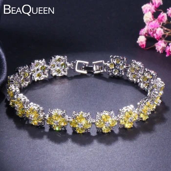 BeaQueen Beautiful Yellow Flower Connected Cubic Zircon Crystal Tennis Bracelet Silver Color Wedding Jewelry for Women B134
BeaQueen Beautiful Yellow Flower Connected Cubic Zircon Crystal Tennis Bracelet Silver Color Wedding Jewelry for Women B134