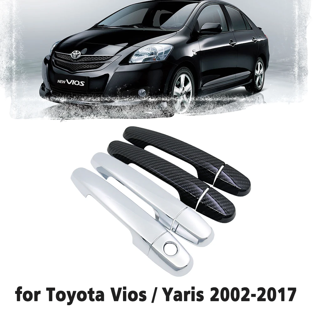 Black Carbon Fiber handle Or Chrome Side Door Cover for Toyota Vios Yaris XP40 XP90 XP150 Belta 2002~2017 Car Styling 2003 2004 |