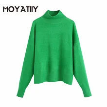 

MOYATIIY Women Fashion 2021 Winter Thick Warm Sweater High Neck Long Sleeve Loose Kintted Pullover Sweaters Female Tops