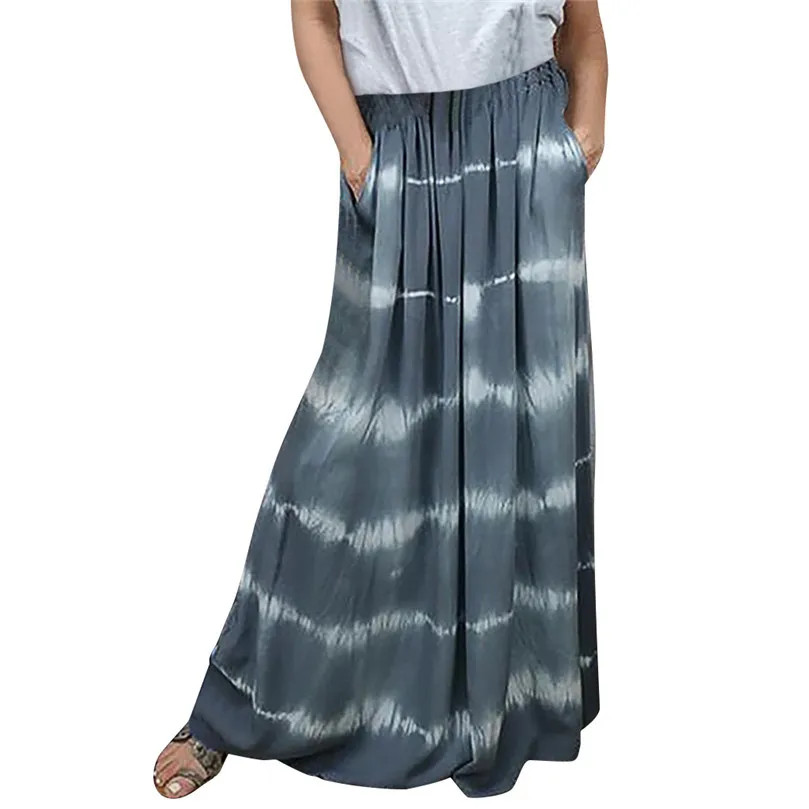 Fashion Women Casual Skirt Tie-dyed Patchwork Gradation Pocket Long Skirt plus Size S-2XL Casual Skirts 30N07 (34)