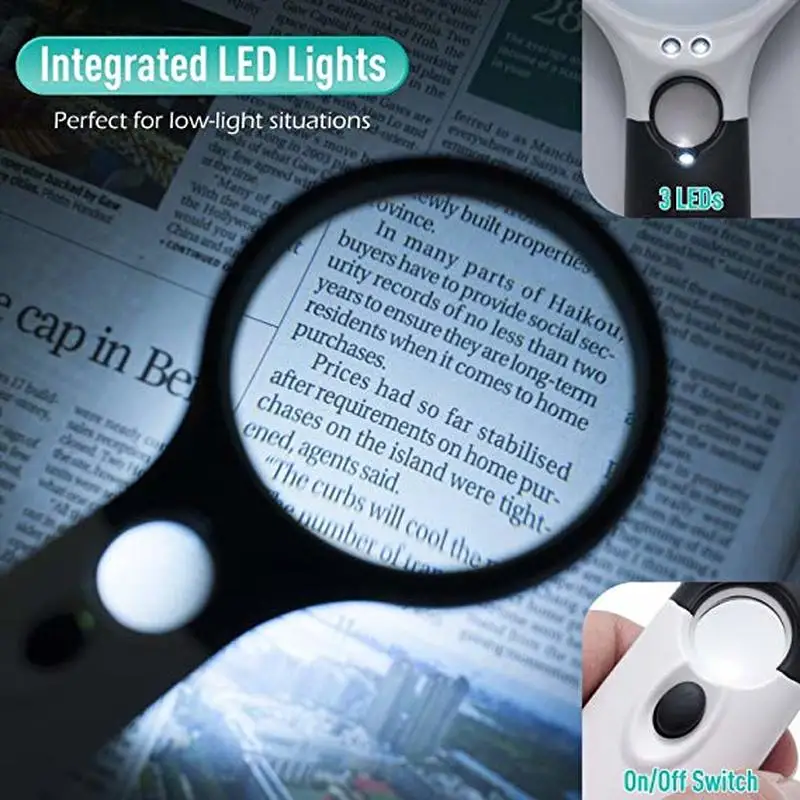 

XinXiang Optics Handheld 2 Lenses 3X 45X Illuminated 3 LED Light Magnifier Set Best for Seniors Reading, Maps, Jewelry Loupe