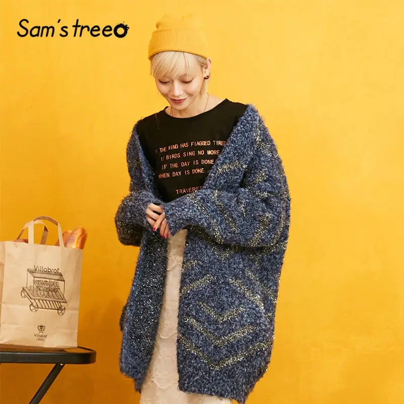 SAM'S TREE Blue Patchwork Golden Silk Cardigan Sweater Women 2019 Winter Drop Shoulder Sleeve Knitted Casual Female Sweaters
SAM'S TREE Blue Patchwork Golden Silk Cardigan Sweater Women 2019 Winter Drop Shoulder Sleeve Knitted Casual Female Sweaters