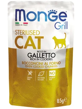 MONGE MONGE STERILISED CAT GRILL POUCH for adult neutered cats and neutered cats with chicken 85 gr
MONGE MONGE STERILISED CAT GRILL POUCH for adult neutered cats and neutered cats with chicken 85 gr