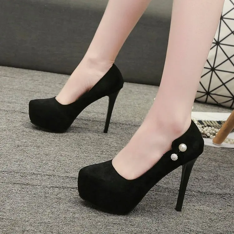 13 Cm Spring And Autumn New Style Suede Black High Heels Pointed Toe Thin Heeled Waterproof Platform-Beads Red Wedding Shoes Wom
13 Cm Spring And Autumn New Style Suede Black High Heels Pointed Toe Thin Heeled Waterproof Platform-Beads Red Wedding Shoes Wom