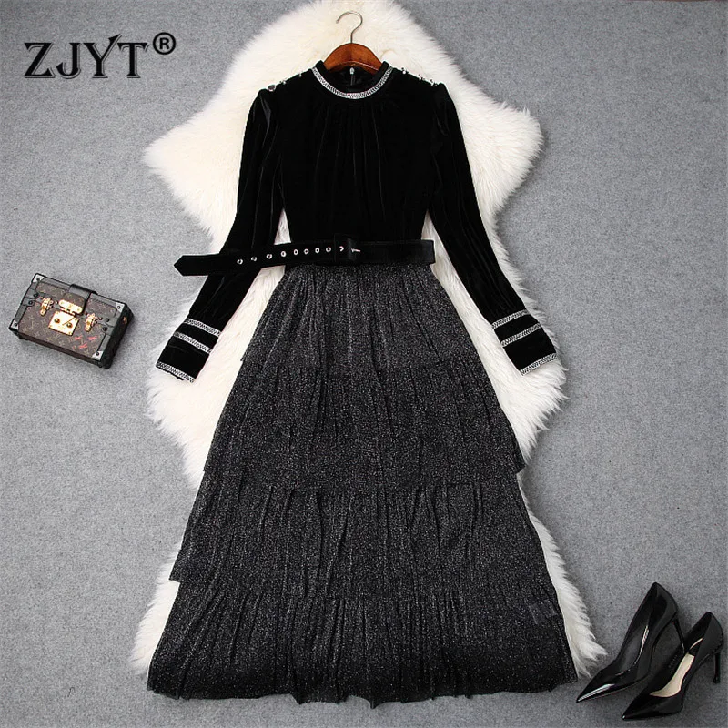 New Fashion Designer Autumn Winter Dress Women Runway Designer Long Sleeve Ruffle Layered Patchwork Velvet Dress Vintage Vestido
New Fashion Designer Autumn Winter Dress Women Runway Designer Long Sleeve Ruffle Layered Patchwork Velvet Dress Vintage Vestido
