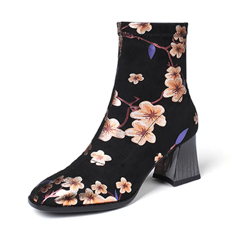 Ethnic Style Print Suede Ankle Boots Leisure Stretch Fabric Slip-On High Heels Spring Autumn Microfiber Lining Shoes For Women
Ethnic Style Print Suede Ankle Boots Leisure Stretch Fabric Slip-On High Heels Spring Autumn Microfiber Lining Shoes For Women