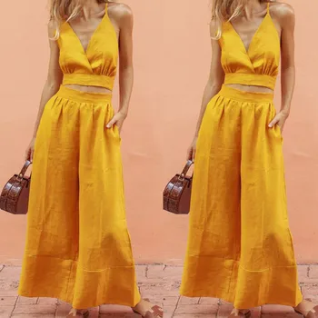 Fashion women's casual solid color high waist trousers sleeveless high waist short temperament T-shirt trousers sports suit#s
Fashion women's casual solid color high waist trousers sleeveless high waist short temperament T-shirt trousers sports suit#s