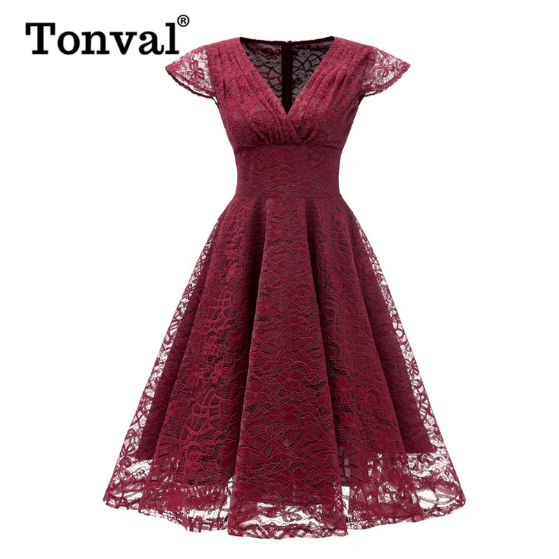 Tonval Ruched V Neck Wrap High Waist Vintage Lace Dress Party Women Cap Sleeve Fit and Flare A Line Elegant Dresses
Tonval Ruched V Neck Wrap High Waist Vintage Lace Dress Party Women Cap Sleeve Fit and Flare A Line Elegant Dresses