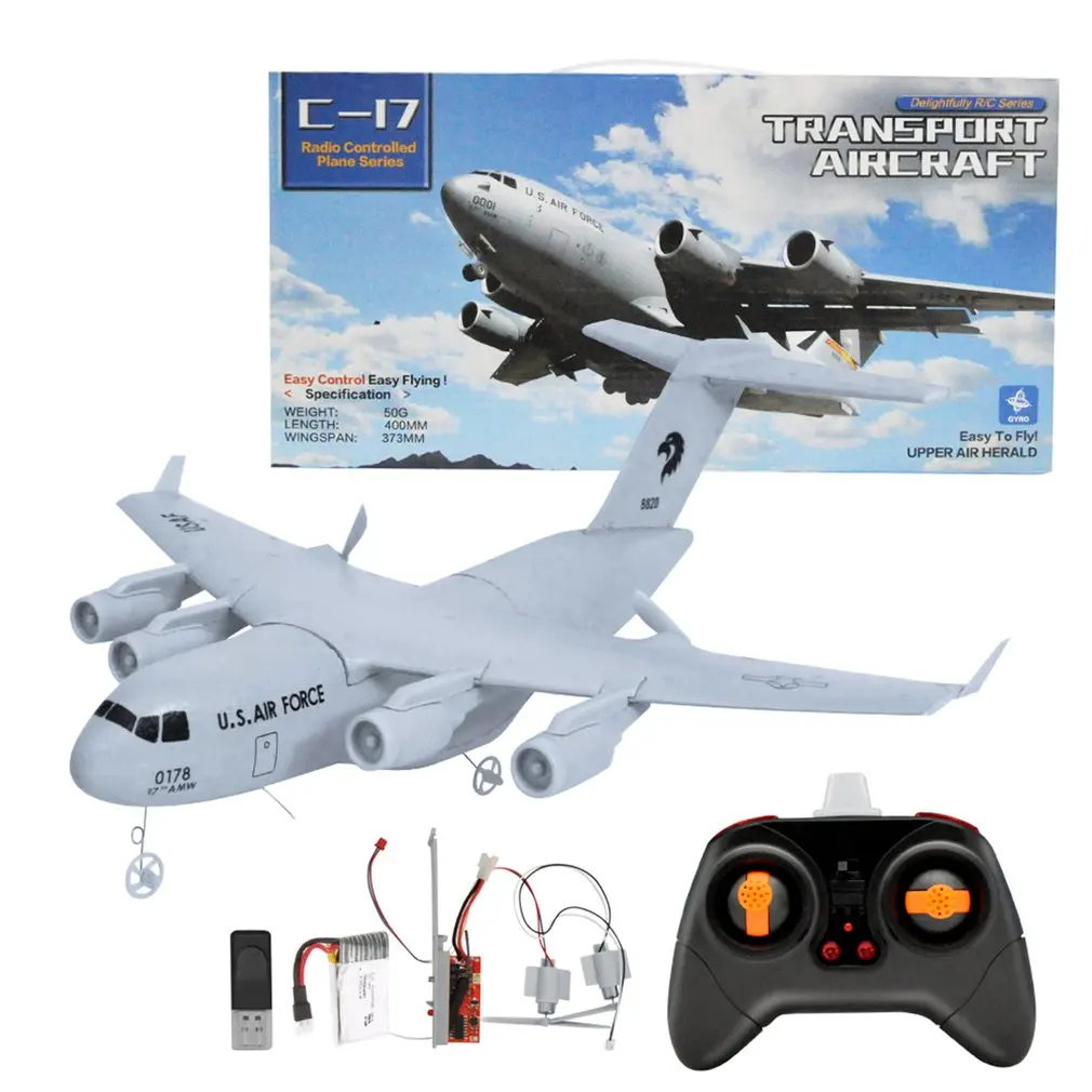 C17 RC Drone DIY Aircraft Transport Aircraft 373mm Wingspan EPP RC Drone Airplane 2.4GHz 2CH 3-Axis Aircraft for Children Toy
C17 RC Drone DIY Aircraft Transport Aircraft 373mm Wingspan EPP RC Drone Airplane 2.4GHz 2CH 3-Axis Aircraft for Children Toy