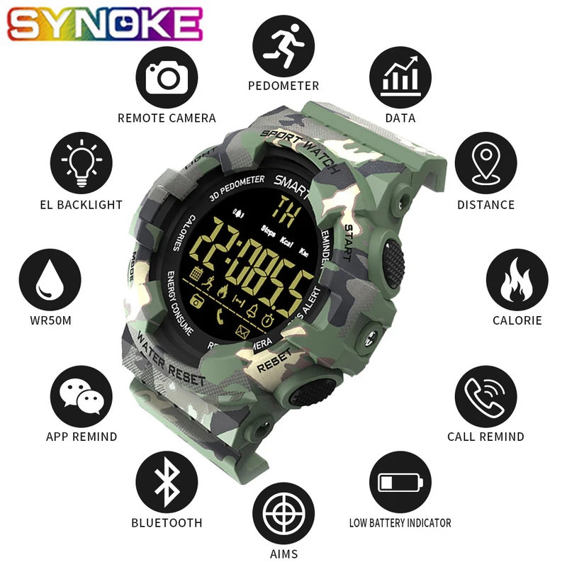 SYNOKE Men Smart Watch Multi-function Watches Sports Pedometer Waterproof Reminder Call Wearable Devices LED Date Clock
SYNOKE Men Smart Watch Multi-function Watches Sports Pedometer Waterproof Reminder Call Wearable Devices LED Date Clock