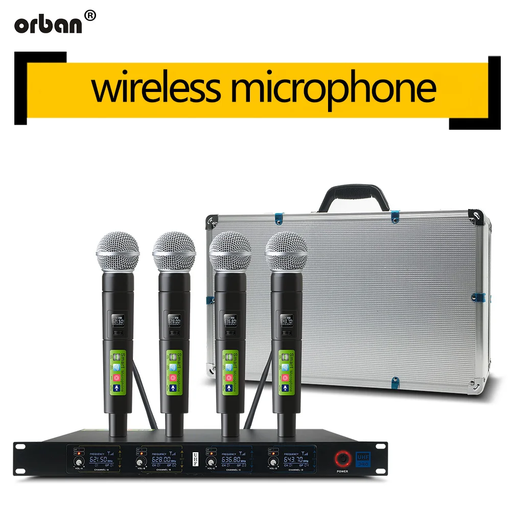 Wireless Microphone System Professional Microphone 4 Channel Dynamic Professional 4 Handheld Microphone with aluminum case
Wireless Microphone System Professional Microphone 4 Channel Dynamic Professional 4 Handheld Microphone with aluminum case