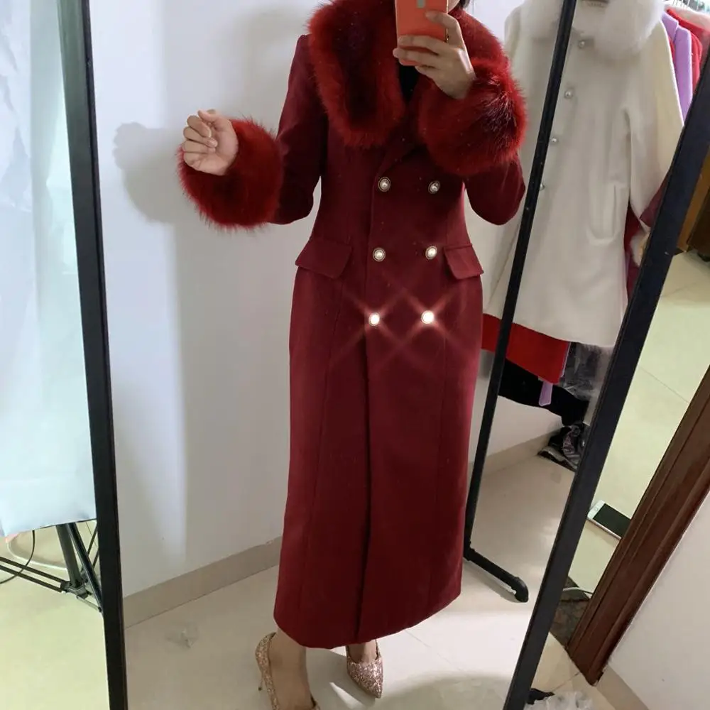 Women Wool Coats double breasted Wine Red Fur Collar Winter Elegant Long cashmere Overcoat Jackets Casacos
Women Wool Coats double breasted Wine Red Fur Collar Winter Elegant Long cashmere Overcoat Jackets Casacos