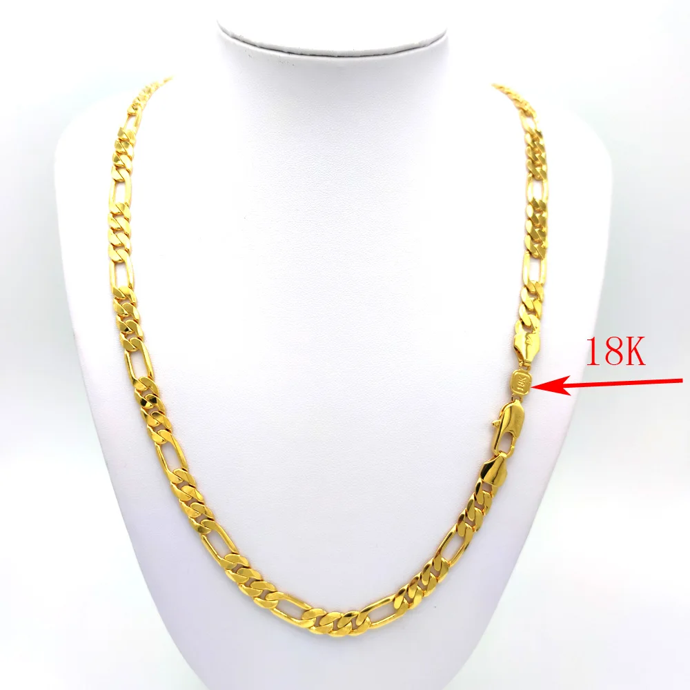 

Ltalian Figaro Solid Gold GF 18 k Stamp Link Chain Necklace 24 Inches 8 * 600 mm High quality