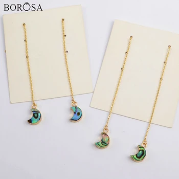 

BOROSA 5Pairs Gold Plating Moon Natural Abalone Drop Earring Jewelry Crescent Abalone Charm Threader Earrings Jewelry G1885-E