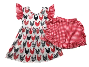 hot sale cute chicken design flutter sleeves tops with pink icing shorts for little girls
hot sale cute chicken design flutter sleeves tops with pink icing shorts for little girls