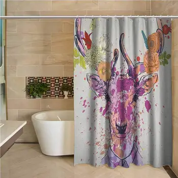 Indie 3D Printed Shower Curtain Artistic Colorful Deer Portrait with Color Splashes and Various Flowers on The Horns Hotel
Indie 3D Printed Shower Curtain Artistic Colorful Deer Portrait with Color Splashes and Various Flowers on The Horns Hotel