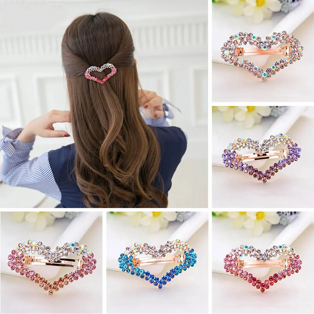 1Pc Colorful Heart Rhinestone Gradient Color Hair Clip Glitter Hollow Alloy Spring Girls Headwear Fashion Handmade Barrette |