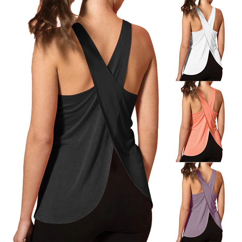 Clothing - Women Quick Dry Cross Back Yoga Shirts