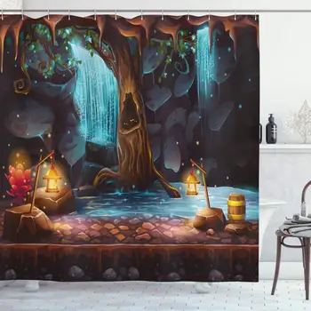 Fantasy Decor Shower Curtain by Enchanted Forest with Cave Waterfall and Magic Tree Barrel of Gold Elf Image Bathroom Decor Set
Fantasy Decor Shower Curtain by Enchanted Forest with Cave Waterfall and Magic Tree Barrel of Gold Elf Image Bathroom Decor Set