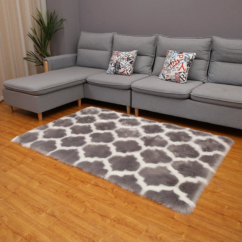Cartoon Faux Fur Teddy Area Carpet Grey Sheepskin Rug Anti Slip Soft Fluffy Floor Mat Lantern Design For Living Room Bedroom | Дом и сад