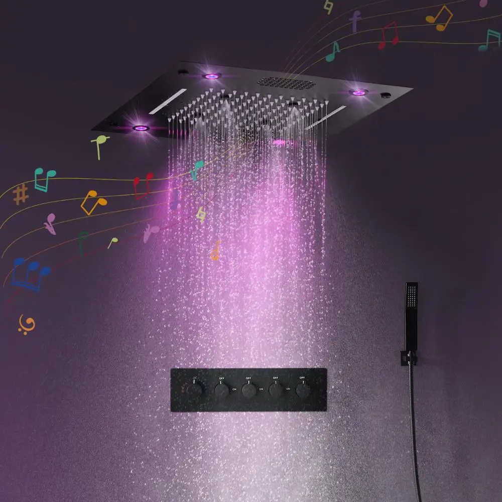

24 Inches 600x600mm Modern Bluetooth Music Rain Spray Waterfall Shower Head Faucet Set Thermostatic Valve Mixer Tap System